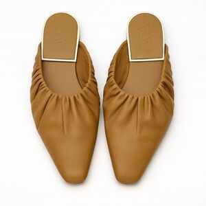 NWOB Zara Ruched Leather Mules - Square Toe - Retro Classic Timeless - Size 6